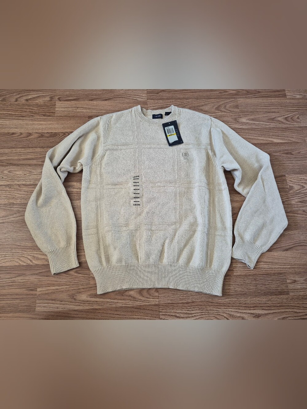 IZOD Men's 100% Cotton Beige Cable Knit Crewneck Sweater Brand new